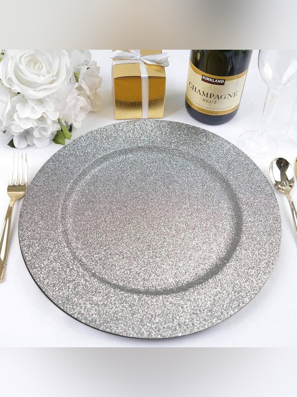 13" Silver Mystic Glitter Acrylic Charger Plates (4pcs)